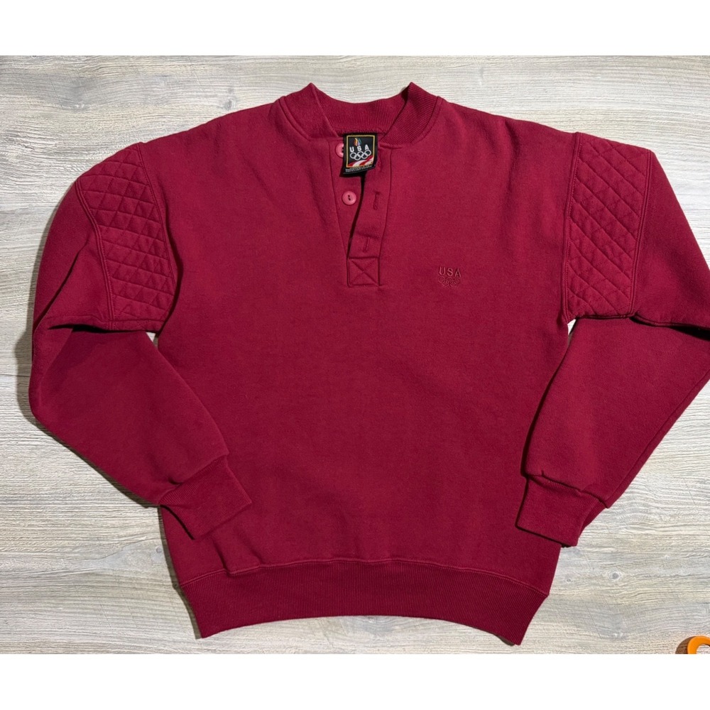 JCPenney USA Olympic Sweatshirt Mens M Red Excellent Quilted Henley Gorpcore